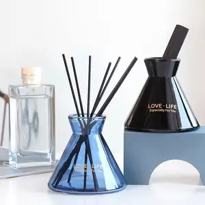 200ml Nordic Style Cone Shape Matte Black Perfume Glass Aromatherapy Reed Diffuser Bottle for Room Air Fresh Home Decorative