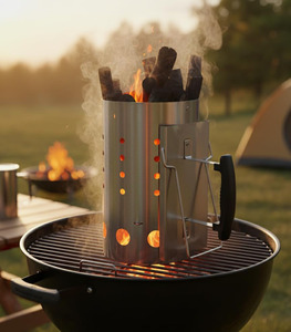 Allumeur <span class=keywords><strong>de</strong></span> barbecue en fer <span class=keywords><strong>de</strong></span> 19 cm pour charbon <span class=keywords><strong>de</strong></span> bois, <span class=keywords><strong>allumage</strong></span> rapide, avec poignée résistante à la chaleur, pour cuisson en extérieur - Product Image 1