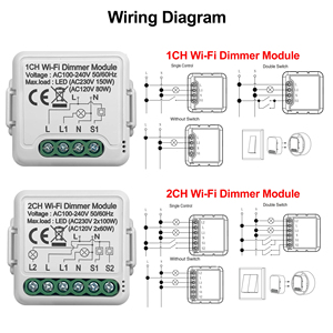 100-240V AC 2 kênh Mini tuya thông minh Wifi chuyển đổi ánh sáng Dimmer mô-đun với dòng lửa và dòng trung tính PST-D02 - Product Image 5