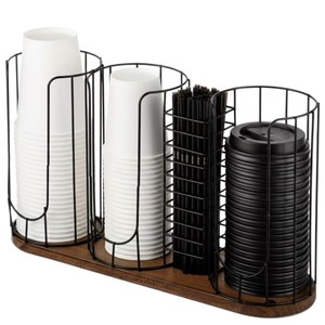 Iron And Wood <b>Paper</b> Cup Holder With Tiered Storage For <b>Kitchen</b> Countertop Coffee Organization - Product Image 2