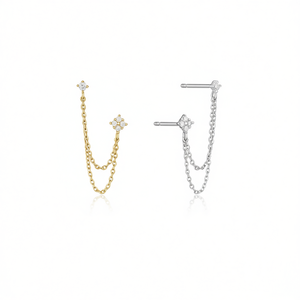 Orecchini a stella placcati oro con catena di zirconi pendenti per donna, gioielli alla moda per feste. - Product Image 1