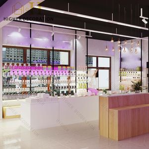 Moderno Exhibidor de Cosméticos Rosa y Blanco, Mueble de Tienda con Iluminación de Halo Morado para Tienda de Maquillaje - Product Image 5