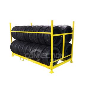 قفص تخزين إطارات قابل للطي من الفولاذ، رف إطارات قابل للتكديس، منصة تخزين إطارات للمستودعات - Product Image 4