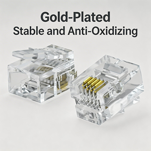 Connettore <span class=keywords><strong>RJ11</strong></span> RJ12 6P4C di Alta Qualità, <span class=keywords><strong>Presa</strong></span> <span class=keywords><strong>Telefonica</strong></span> Modulare a 4 Pin, Adattatore Maschio e Femmina Placcato Oro Trasparente - Product Image 2