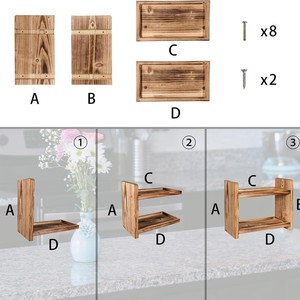 Wooden 2 Tier Desktop <b>Storage</b> <b>Rack</b> Rectangle Multifunctional <b>Kitchen</b> Spice Organizer Standing Type - Product Image 4