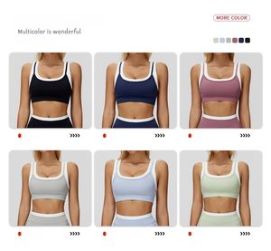 Sujetador deportivo de dos tonos con contraste para mujer, diseño acanalado falso de dos piezas, almohadillas desmontables, dobladillo ancho, lencería atlética de apoyo - Product Image 3