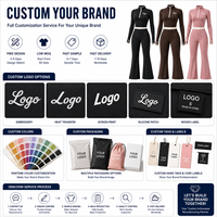Ensemble de yoga personnalisé OEM avec logo, pantalon évasé, haut court zippé, pantalon pattes d'éléphant, tenue de sport deux pièces marron athleisure extensible