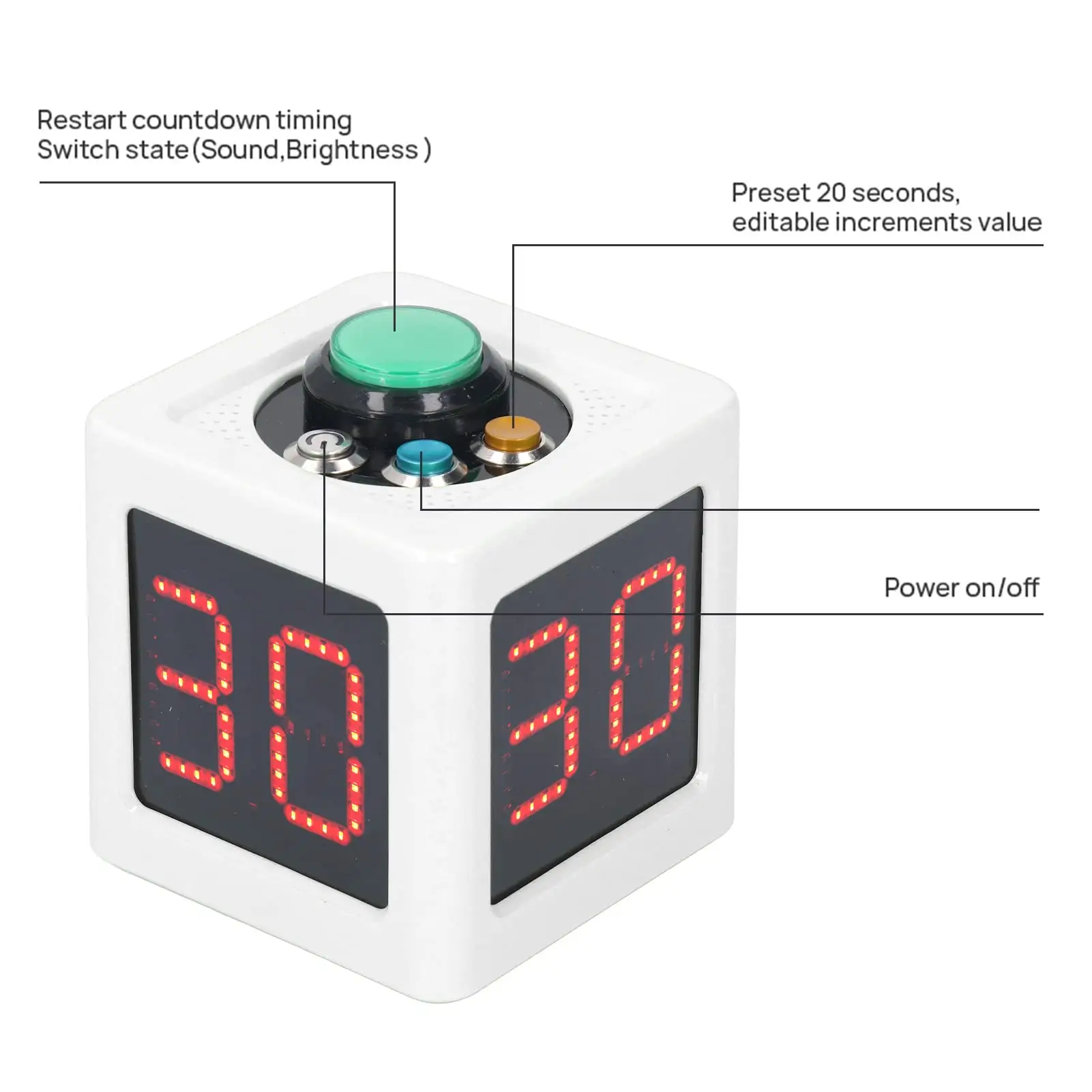 Yizhi Cubo Temporizador ABS 3 Botões 1.4in 4 Lados Digital Shot Countdown Cronômetro para Casinos Privados de Poker Xadrez Temporizador de Tiro