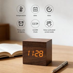 Modern Digital Kids <b>Table</b> Alarm <b>Clock</b> and Decorative Wooden square Led Wake up Retro Digital Flip Desk square Alarm <b>Clock</b> - Product Image 5