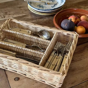 Divided Storage Basket With Handles – 4-Compartment Woven Cutlery & Utensil Organizer For Kitchen & Picnic - View #4