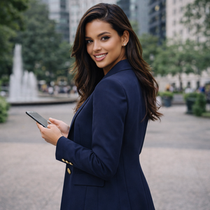 Blazer sur mesure pour <span class=keywords><strong>femme</strong></span> en lin pur <span class=keywords><strong>bleu</strong></span> <span class=keywords><strong>marine</strong></span>, avec un seul bouton doré, revers cranté, manches longues, coupe ajustée, style business décontracté - Product Image 5