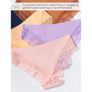 Sous-vêtements en dentelle pour femmes, lot de 5, taille moyenne, sans couture, culottes hipster pour tous les jours, couleurs assorties - Product Image 5