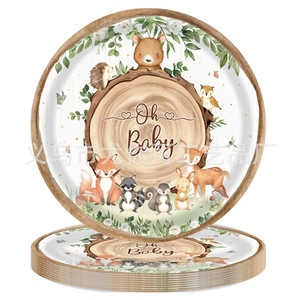 Ensemble de vaisselle de fête sur le thème des animaux de la forêt, 60-80 pièces, assiettes jetables, gobelets, serviettes, nappe, décoration d'anniversaire - Product Image 2