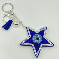 Pendentif Multicolore Étoile Œil Turc Scintillant Entièrement Orné de Strass avec Pompons – Porte-clés de Haute Qualité, Meilleure Vente