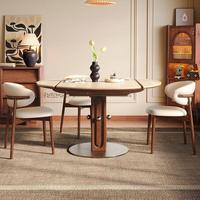 Table à manger ronde extensible en dalle de pierre de style vintage, style Bauhaus, minimaliste, en bois massif, 6 places, pour les petites maisons