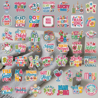 Patchs thermocollants tendance avec broderie de texte Mahjong, motif tuile de Mahjong Riichi Winner style dessin animé américain, pour veste, sac à dos, chapeau, DIY