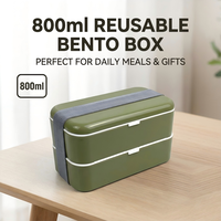 Boîte à bento réutilisable écologique de 800 ml en PP de qualité alimentaire, portable, double couche, avec logo personnalisé, compatible micro-ondes