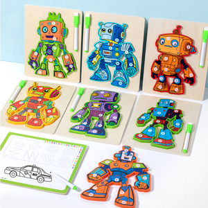 Jouets de puzzle en bois, puzzle robot, cartes de puzzle, tableau de dessin en bois 3D, jeu éducatif, jouets créatifs d'apprentissage de l'écriture - Product Image 5