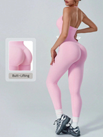 Combinaison de sport pour femme, style body, à col licou, avec coussinets push-up, pour le yoga et la gym, vêtements de sport, tenue de fitness, tenue de sport une pièce, vêtements sculptants