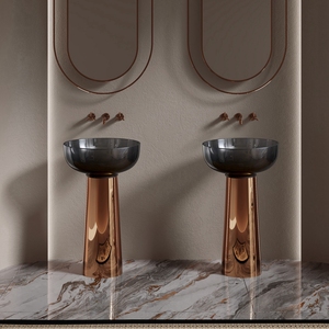 Lavabo sur pied en acier inoxydable or rose et résine transparente gris foncé, style luxe français - Product Image 4