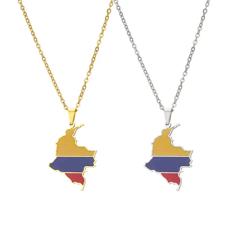 Collares con colgante de la bandera del mapa de Colombia, de acero inoxidable esmaltado, joyería étnica