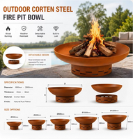 Barbecue rond en acier Corten, foyer extérieur pour brûler du bois, idéal pour la terrasse ou le jardin