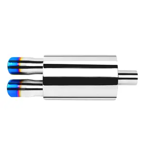 Car Stainless Steel Straight pipe DEEP TONE TRACK OVAL BACK END EXHAUST MUFFLER WITH DUAL BLUE BURNT TIPS