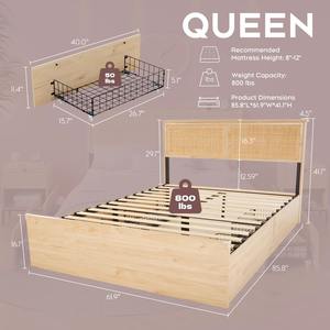 定制尺寸波西米亚风格天然高品质MDF板藤木床架带床头板4个抽屉适用于卧室酒店 - Product Image 3