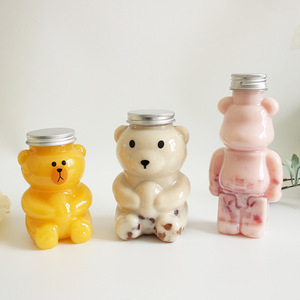 Venta caliente PET Super Clear Frascos vacíos Fancy Bear Postre Yogurt <span class=keywords><strong>Juice</strong></span> Animal Jar para niños con tapas de aluminio con agujero de paja - Product Image 4