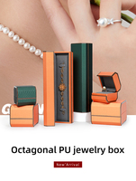 Boîte à bijoux en cuir orange personnalisée en gros, ensemble de boîtes à bijoux, boîte à bagues, boîte à pendentifs, boîte à bracelets avec bouton