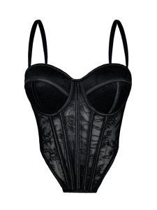 Top Corsetto da Donna Ispirato allo Stile Francese con Contrasto in Pizzo e Rete Floreale, Bustier con Stecche - Product Image 4