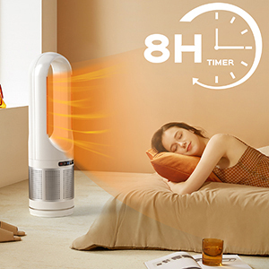 Ventilatore a Torre Senza Pale Elettrico Intelligente con Funzione di Raffreddamento e Riscaldamento, Purificatore d'Aria con Filtro HEPA, Facile Installazione per Casa e Hotel - Product Image 6
