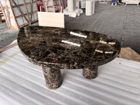 Table basse ovale en marbre Emperador foncé naturel, forme organique, 2 pieds cylindriques, table de salon de luxe, table à thé, taille personnalisée