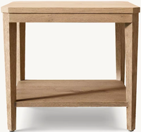 Table d'appoint en bois massif avec étagère, finition chêne brossé, pieds coniques, rangement ouvert, table d'appoint moderne Japandi, table de chevet