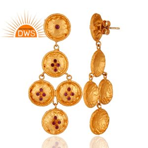 Natural Ruby Gemstone Earring Wholesale Handcrafted Gold Plated Designer Sterling Silver Chandelier Earring Supplier - Product Image 3