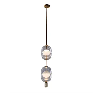 Modern Chandelier Pendant Light with Glass and Bubble Crystal LED Bulb Kitchen Island Lighting Pendant Hanging