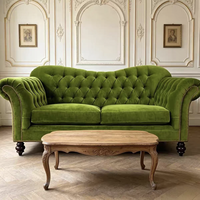 Vente directe d'usine, canapé en tissu velours vert vintage de style français avec clous, canapé de style américain pour villa, personnalisable