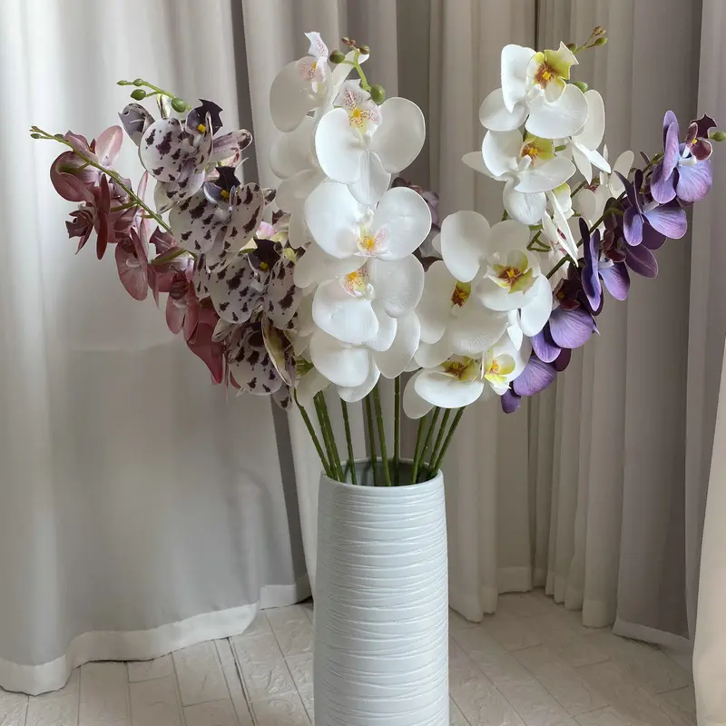 High Quality 3D Printing Natural Real Touch Single Stem Latex 9 Heads Artificial Orchids Flower