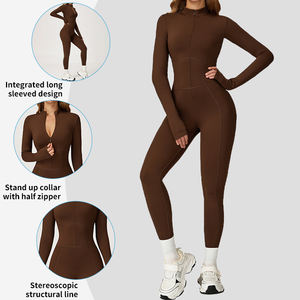 DLT5050, зимний теплый комбинезон на молнии с воротником-стойкой для фитнеса, спортивный комбинезон высокой интенсивности, цельный комбинезон для занятий йогой для женщин - Product Image 2