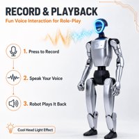 Robot humanoïde jouet avec enregistrement audio, lumières LED, articulations flexibles, figurine d'action science-fiction, pour garçons et enfants de 3 ans et plus, cadeau éducatif STEM