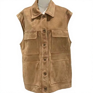 Chaleco de gamuza para mujer con cuello vuelto y cierre de botones, largo regular, color liso, ropa exterior - Product Image 1