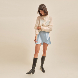 Maglione a treccia corta da donna OEM morbida maglieria in Mohair <span class=keywords><strong>con</strong></span> maniche estetiche Raglan per Logo frontale in stile Casual primaverile - Product Image 4