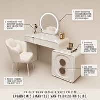 Meilleures ventes : Coiffeuse moderne avec haut-parleur Bluetooth, miroir éclairé extensible pour chambre, idéale pour petits espaces
