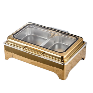 Juego de Buffet de Lujo con Recipiente para Calentar Alimentos de 9L, Acabado Dorado Espejo, de Vidrio de Grado Alimenticio, para Montar en el Suelo, para Hoteles y Restaurantes - Product Image 1