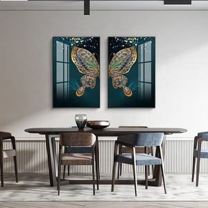 Dipinto a Olio su Porcellana con Farfalla Dorata e Cristalli, Stampa Digitale, Dimensioni Personalizzabili, Arte Moderna da Parete - Product Image 5