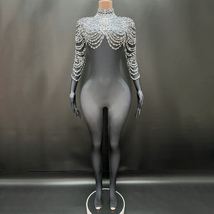 Novance Y4328 monos de manga larga para mujer, mono de actuación a la moda con guantes, mono con diamantes de imitación, Mono para mujer para espectáculo - Product Image 1