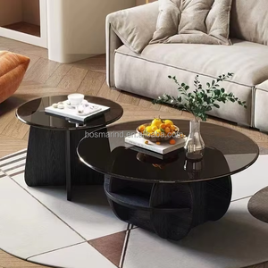 Mesa de Centro Moderna para Sala de Estar, de Vidrio, Color Roble, Forma Triangular, Fácil de Armar, Mesa de Café - Product Image 1