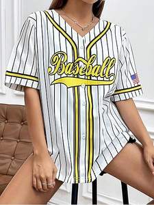 Maillot de baseball surdimensionné rayé à boutons pour femme, grande taille, avec logo et numéro personnalisés, style <span class=keywords><strong>hip</strong></span>-<span class=keywords><strong>hop</strong></span> - Product Image 3