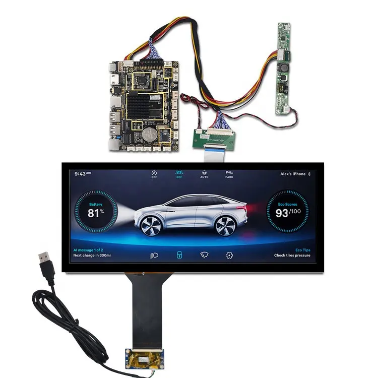 Placa de sistema automotivo ips, 12.3 polegadas, 1920*720, tft, lcd, alto brilho, tela sensível ao toque, sem fio, wifi, usb, android