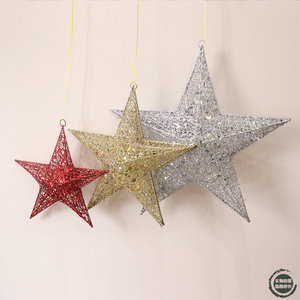 Christmas Iron Star with Glitter and Metal Wreath Shape Decoration with <b>LED</b> <b>Light</b> - Product Image 2